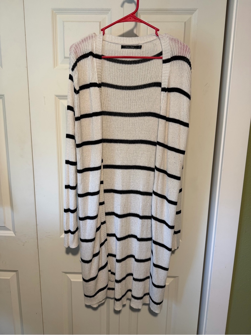Doe & Rae White and Black Striped Open-Front Cardigan
